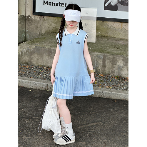 女童連衣裙夏季2025新款洋氣兒童高級感背心裙子小女孩運動Polo裙