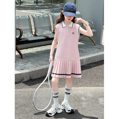 女童連衣裙夏季2025新款洋氣兒童高級感背心裙子小女孩運動Polo裙