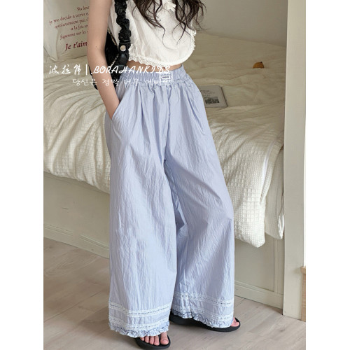 波拉韓女童褲子2025新款兒童夏季直筒褲童裝中大童韓版蕾絲花邊褲