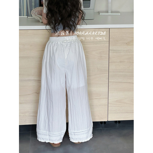 波拉韓女童褲子2025新款兒童夏季直筒褲童裝中大童韓版蕾絲花邊褲