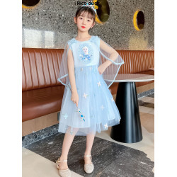 女童愛莎公主裙夏季兒童披肩連衣裙超仙蓬蓬網紗裙中大童艾莎裙子