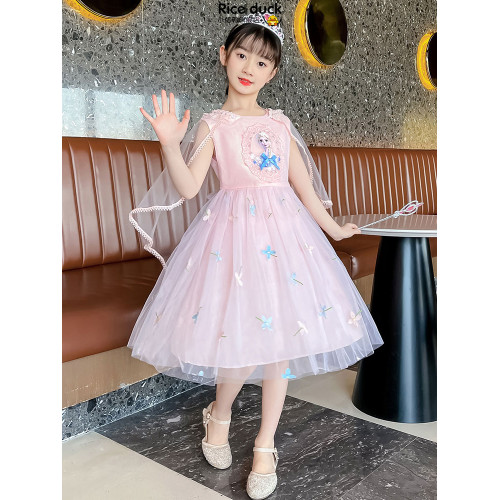 女童愛莎公主裙夏季兒童披肩連衣裙超仙蓬蓬網紗裙中大童艾莎裙子