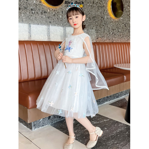 女童愛莎公主裙夏季兒童披肩連衣裙超仙蓬蓬網紗裙中大童艾莎裙子