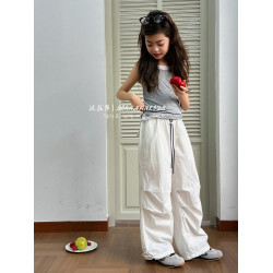 波拉韓女童夏季休閒褲2025新款兒童直筒褲中大童收腳工裝褲防蚊褲