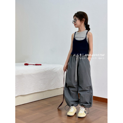 波拉韓女童夏季休閒褲2025新款兒童直筒褲中大童收腳工裝褲防蚊褲