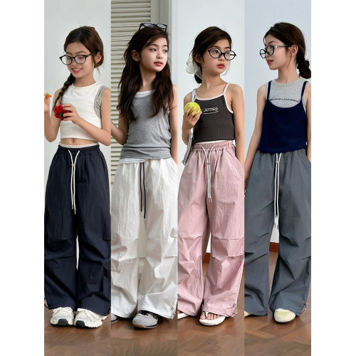 波拉韓女童夏季休閒褲2025新款兒童直筒褲中大童收腳工裝褲防蚊褲