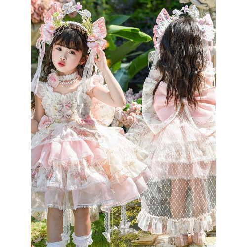 女童花仙子重工洛麗塔連衣裙2025新款兒童莫奈花園公主生日禮服裙