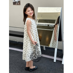 女童連衣裙夏季2025新款兒童洋氣波點無袖背心裙甜美小女孩公主裙