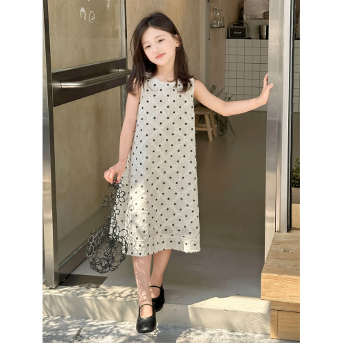 女童連衣裙夏季2025新款兒童洋氣波點無袖背心裙甜美小女孩公主裙