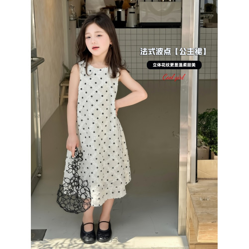 女童連衣裙夏季2025新款兒童洋氣波點無袖背心裙甜美小女孩公主裙