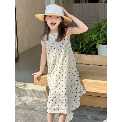女童連衣裙夏季2025新款兒童洋氣波點無袖背心裙甜美小女孩公主裙