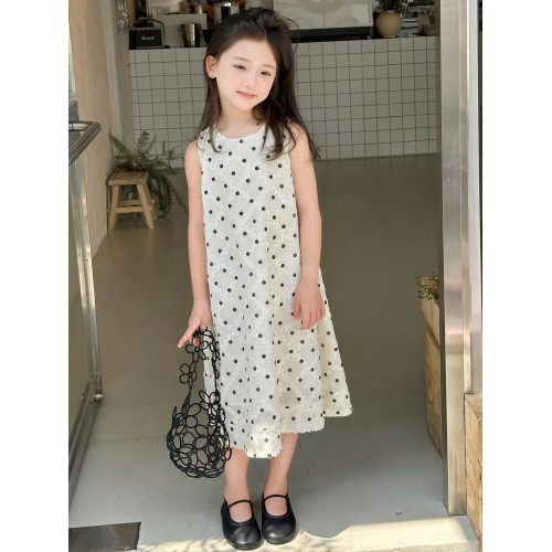 女童連衣裙夏季2025新款兒童洋氣波點無袖背心裙甜美小女孩公主裙