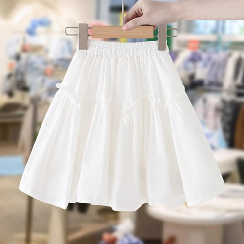 女童半身裙夏季2025新款洋氣兒童裙子夏裝薄款女大童白色A字短裙
