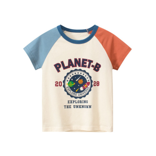 男童純棉短袖T恤幼兒童吸汗衫太空宇宙太陽系火箭圖案小男孩衣服t