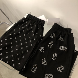 重工燙鑽滿鑽a字母休閒濶腿褲女高腰時尚兔子拖地褲醋酸長褲子