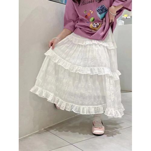 波拉韓童裝女童紗裙2025夏季小女孩白色長裙百搭兒童仙氣半身裙子