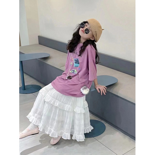 波拉韓童裝女童紗裙2025夏季小女孩白色長裙百搭兒童仙氣半身裙子