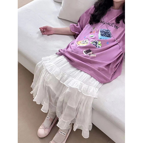 波拉韓童裝女童紗裙2025夏季小女孩白色長裙百搭兒童仙氣半身裙子