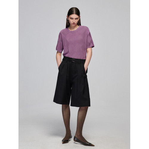 Simple Project 腰頭抽皺花邊設計直筒濶腿褲寬松腰帶西褲短褲