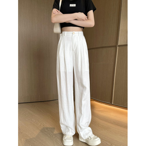 夏季薄款亞麻白色褲子2025新款夏天小個子垂感冰絲棉麻濶腿褲女夏