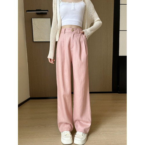 夏季薄款亞麻白色褲子2025新款夏天小個子垂感冰絲棉麻濶腿褲女夏