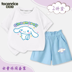 玉桂狗衣服女童短袖短褲休閒套裝夏季新款中大童洋氣大耳狗兩件套