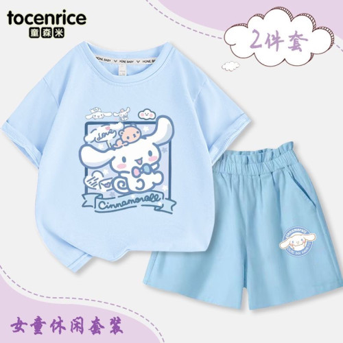 玉桂狗衣服女童短袖短褲休閒套裝夏季新款中大童洋氣大耳狗兩件套
