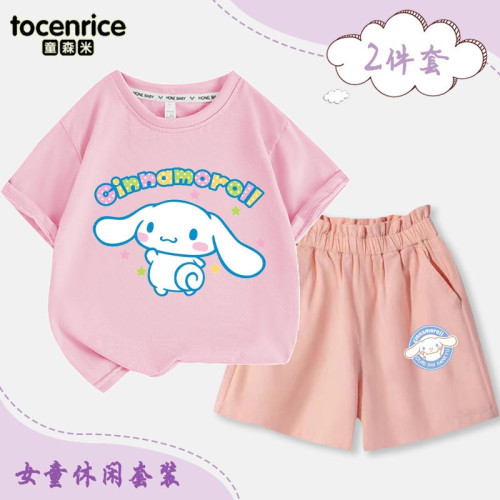 玉桂狗衣服女童短袖短褲休閒套裝夏季新款中大童洋氣大耳狗兩件套