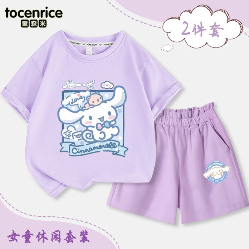 玉桂狗衣服女童短袖短褲休閒套裝夏季新款中大童洋氣大耳狗兩件套