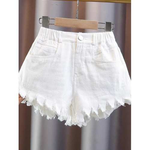 女童牛仔短褲夏季薄款兒童夏裝褲子大童五分褲小女孩夏款毛邊熱褲