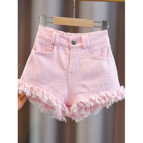 女童牛仔短褲夏季薄款兒童夏裝褲子大童五分褲小女孩夏款毛邊熱褲
