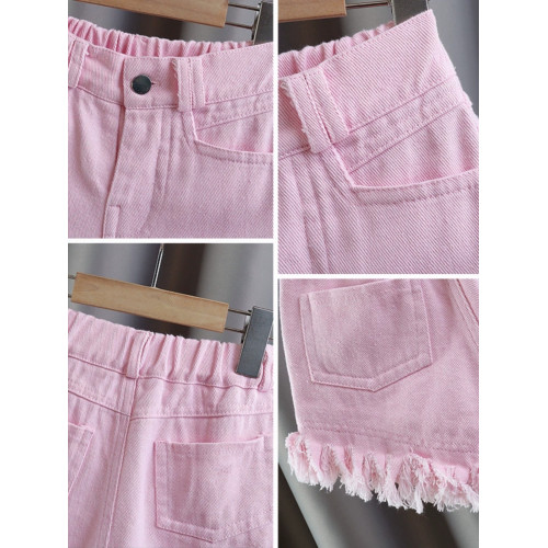 女童牛仔短褲夏季薄款兒童夏裝褲子大童五分褲小女孩夏款毛邊熱褲