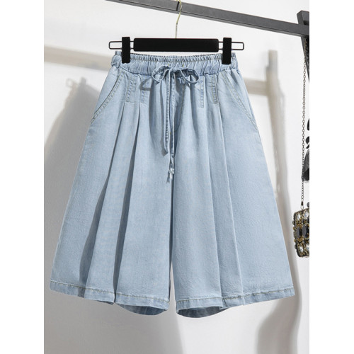 胖女童女孩大童加肥加大碼2025新款夏季薄款天絲牛仔短褲五分褲子