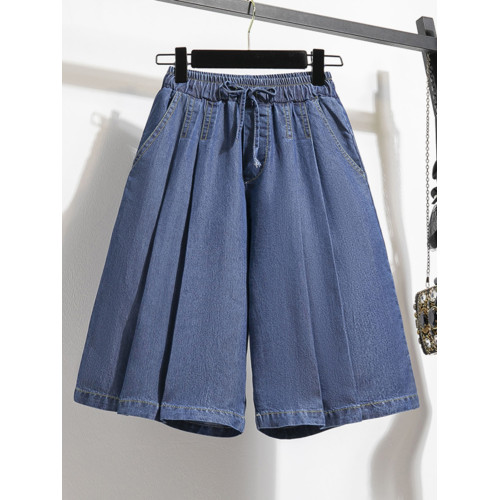 胖女童女孩大童加肥加大碼2025新款夏季薄款天絲牛仔短褲五分褲子