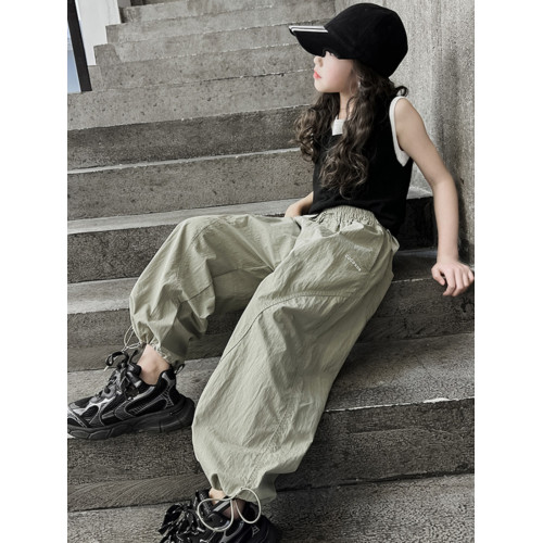 女童冰絲褲子夏季薄款2025新款兒童大童女孩運動速乾防蚊工裝長褲