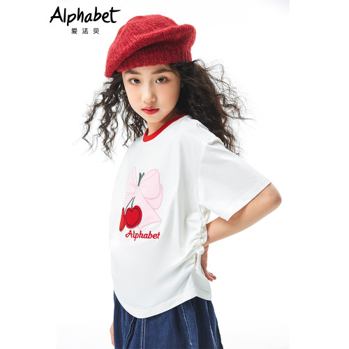 2025春夏裝新款女童短袖t恤白色中大兒童裝洋氣體恤韓系甜美上衣