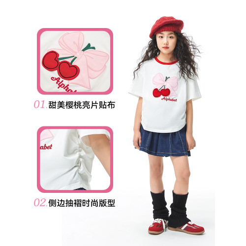 2025春夏裝新款女童短袖t恤白色中大兒童裝洋氣體恤韓系甜美上衣