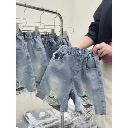 波拉韓國童裝女童短褲2025夏季兒童破洞牛仔中褲中大童五分褲子潮