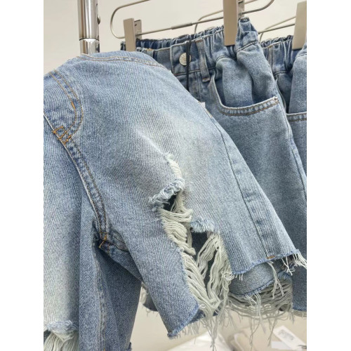 波拉韓國童裝女童短褲2025夏季兒童破洞牛仔中褲中大童五分褲子潮