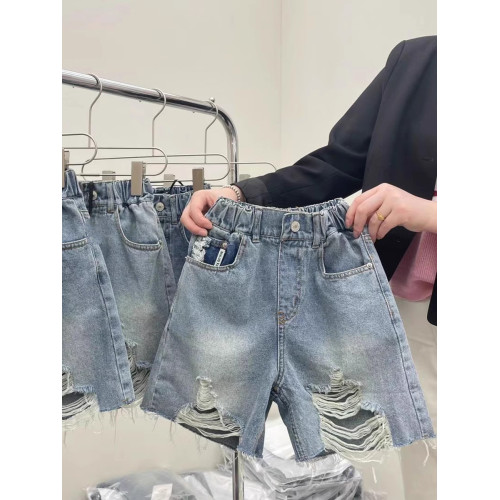 波拉韓國童裝女童短褲2025夏季兒童破洞牛仔中褲中大童五分褲子潮