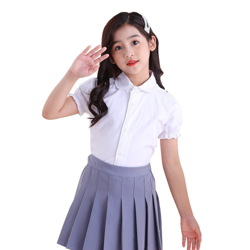 女童純棉半袖白色襯衫夏小學生表演出校服兒童短袖襯衣女孩學院風