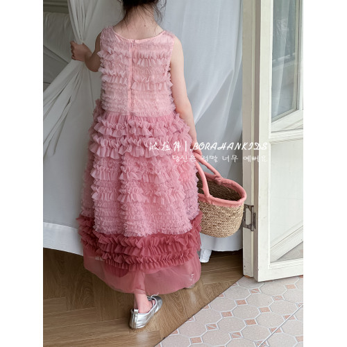 女童蓬蓬蛋糕裙夏天兒童2025仙女連衣裙漸變紗裙兒童背心裙子長裙