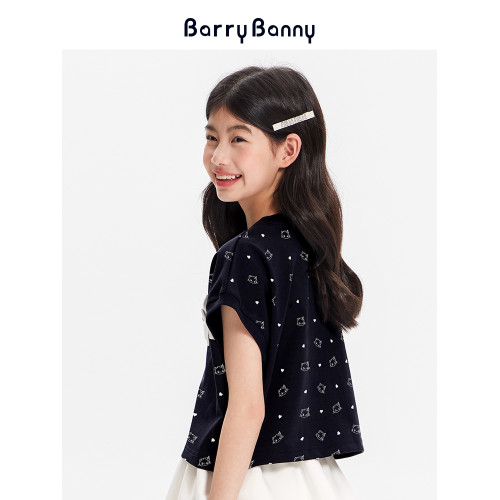 BarryBanny女童短袖洋氣時髦2025夏季中大兒童上衣小女孩寬松T恤