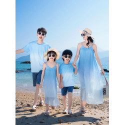 女童漸變色連衣裙夏季2025新款親子裝兒童海邊度假風吊帶裙沙灘裙