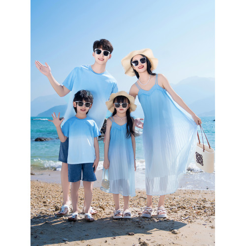 女童漸變色連衣裙夏季2025新款親子裝兒童海邊度假風吊帶裙沙灘裙