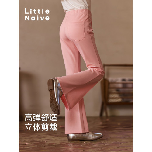 Little Naive女童喇叭褲春夏薄款兒童休閒褲女童多巴胺微喇褲長褲