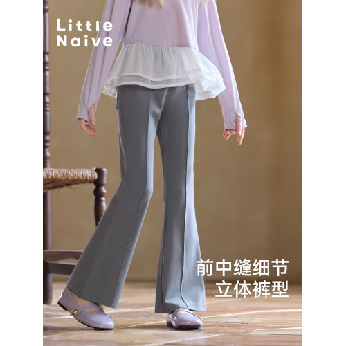 Little Naive女童喇叭褲春夏薄款兒童休閒褲女童多巴胺微喇褲長褲