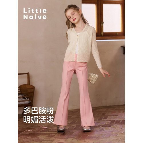 Little Naive女童喇叭褲春夏薄款兒童休閒褲女童多巴胺微喇褲長褲