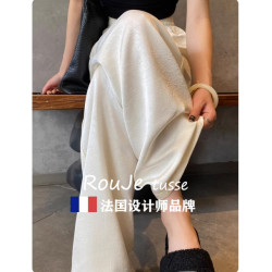 Rouje tusse肌理感褶皺三醋酸緞面濶腿褲女白色綢緞褲垂感冰絲褲