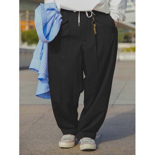 DetourStudio日系休閒垂感西褲抗皺百搭雙褶濶腿褲寬松長褲男潮